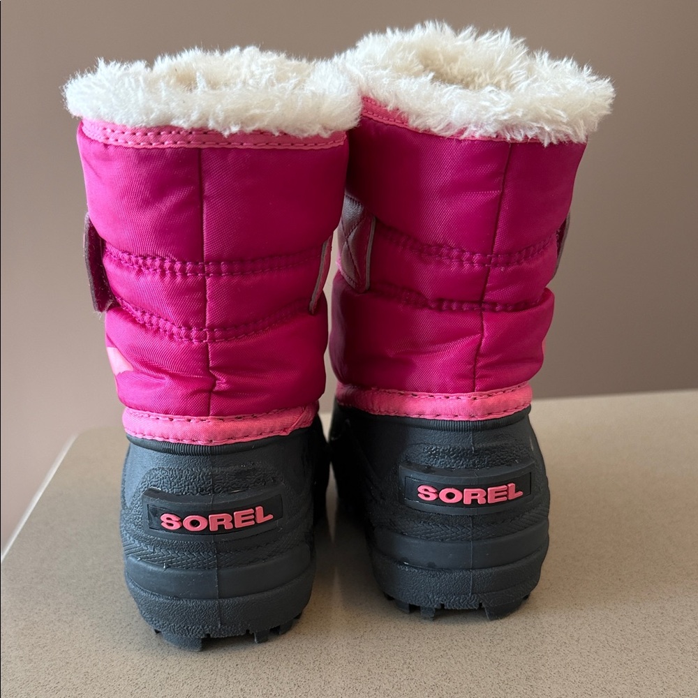 Sorel Kids Hot Pink and Black Winter Boots with Faux Fur Cuff - Picture 6 of 12